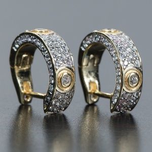 Gold Fully Iced Men Huggie Small Hoop Earrings